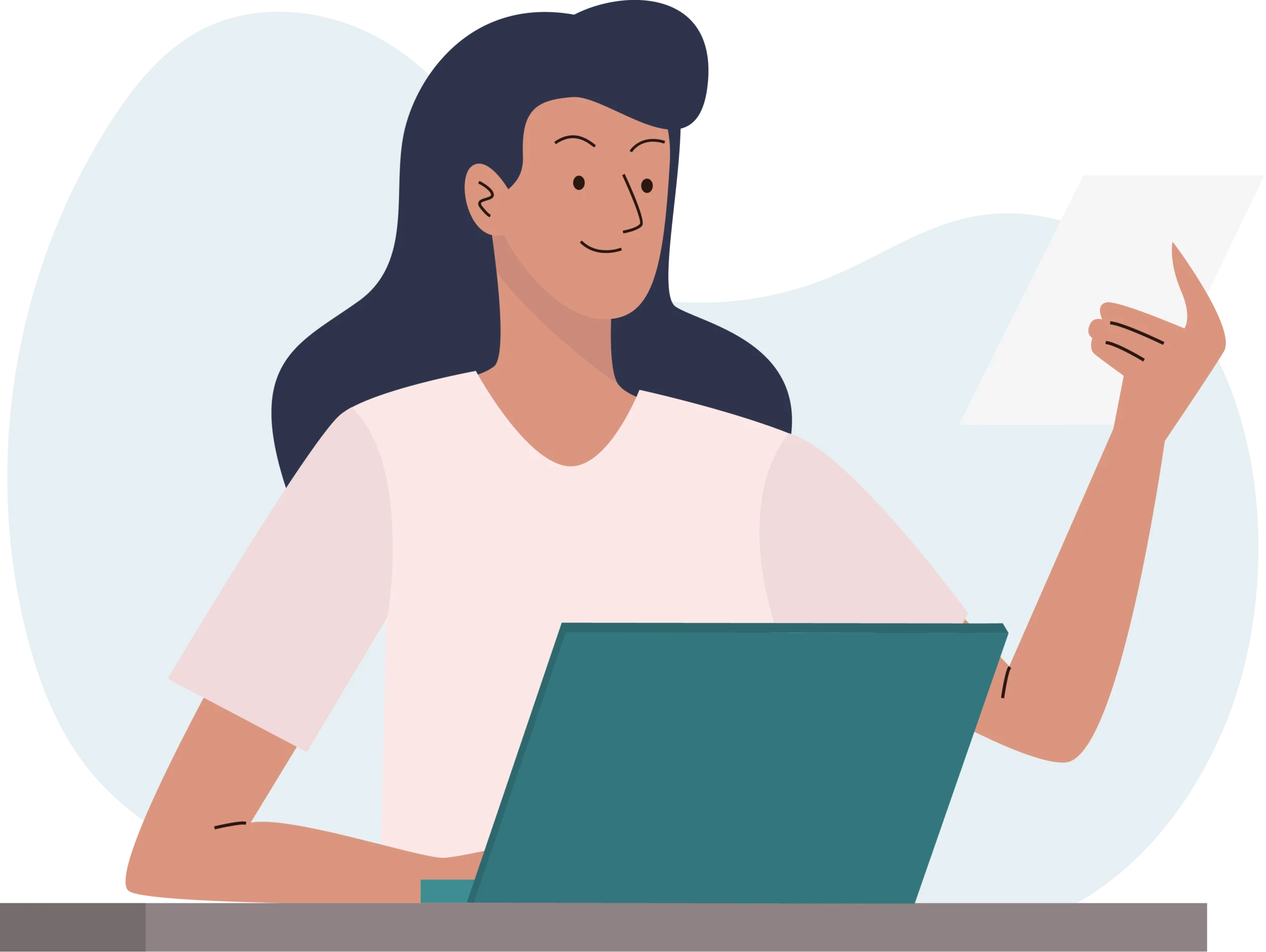 Illustration von einer Person, die an einem Laptop arbeitet.